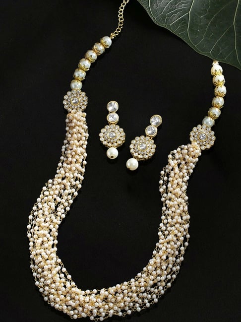 Royal Treasure Simulated Pearl And Diamonesk Necklace And Earrings Set