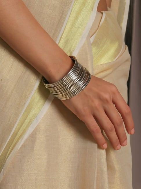 ToniQ Silver-Plated Metal Classic Bangle - Set Of 18-picture-34