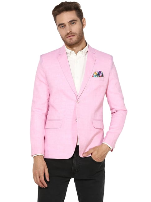 Hangup Plus Pink Regular Fit Linen Blazer