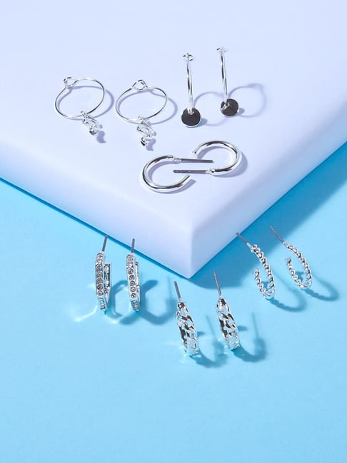 ToniQ Silver-Toned Circular Hoop Earrings - Set of 6-picture-15