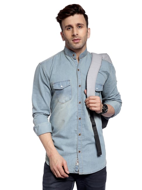 Buy GRAND STITCH Men Light Blue Solid Denim Single Casual Shirts (XXL)  Online at Best Prices in India - JioMart.