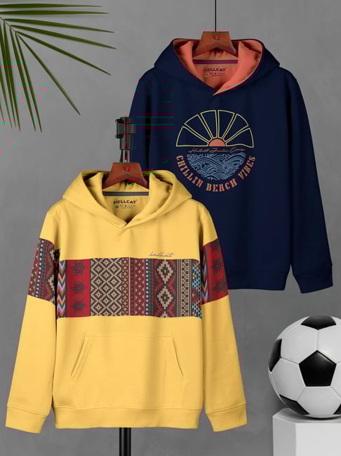 HELLCAT Kids Mustard & Navy Printed Full Sleeves Sweatshirt (Pack Of 2)-picture-10