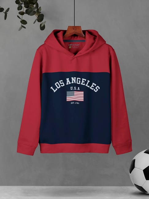 HELLCAT Kids Maroon & Navy Color Block Full Sleeves Sweatshirt