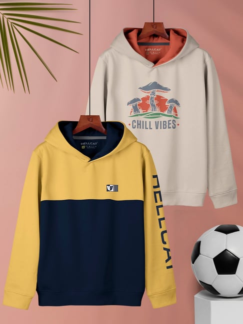 HELLCAT Kids Mustard & Beige Printed Full Sleeves T-Shirt (Pack Of 2)-picture-45