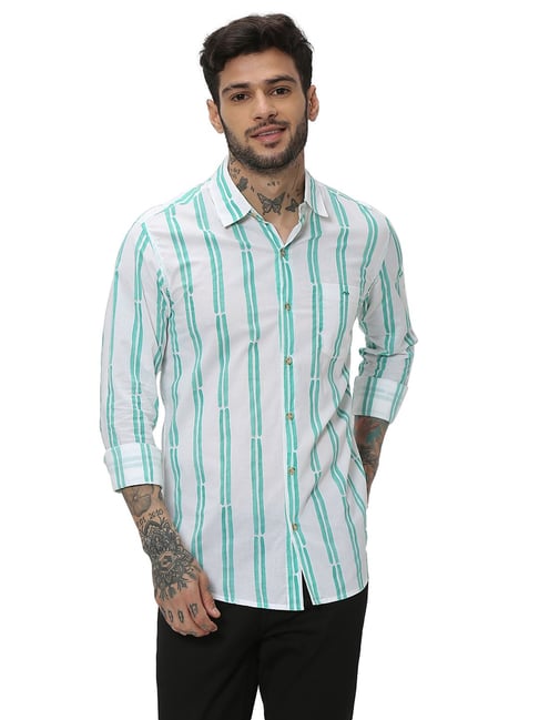 Green Striped Slim Fit Shirt