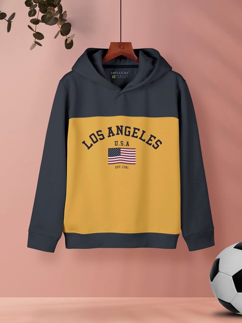 HELLCAT Kids Dark Grey & Mustard Color Block Full Sleeves T-Shirt-image-11