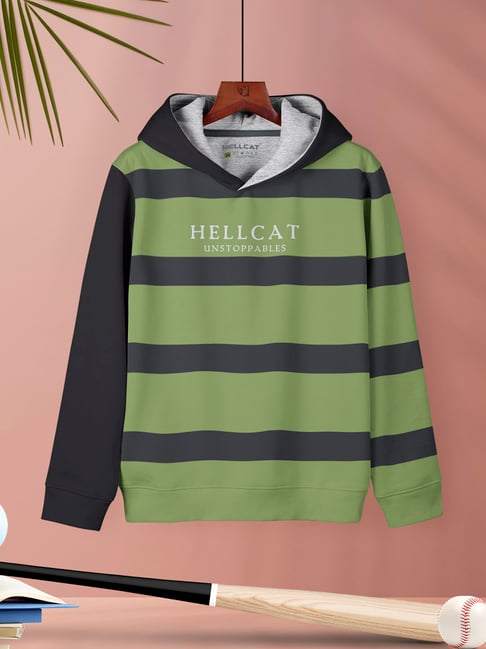 HELLCAT Kids Green & Grey Striped Full Sleeves T-Shirt-picture-16