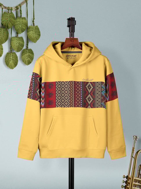 HELLCAT Kids Mustard Printed Full Sleeves Sweatshirt