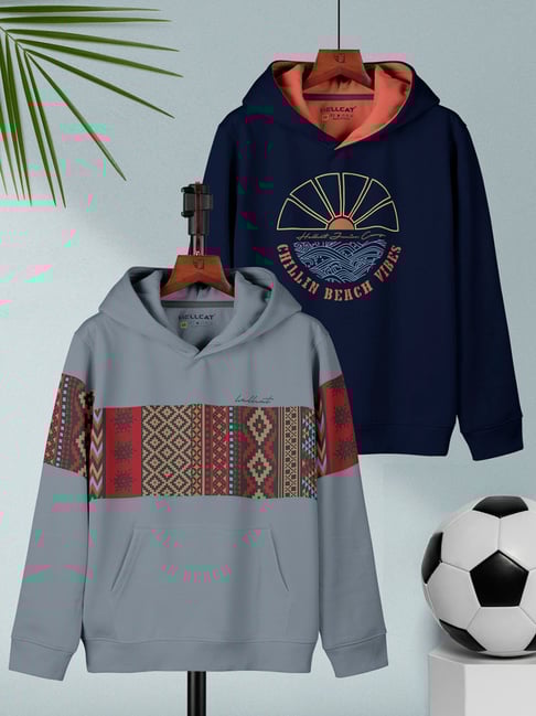 HELLCAT Kids Grey & Navy Printed Full Sleeves T-Shirt (Pack Of 2)-picture-22