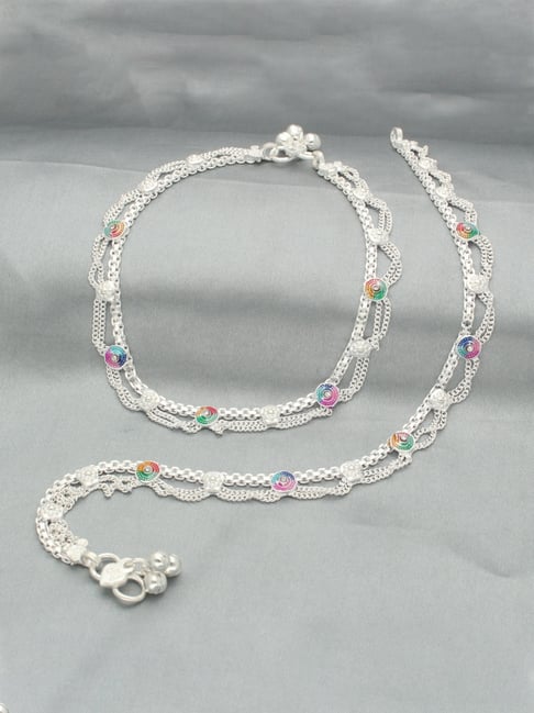 Sri Jagdamba Pearls Floral Silver Anklets for Women-picture-33