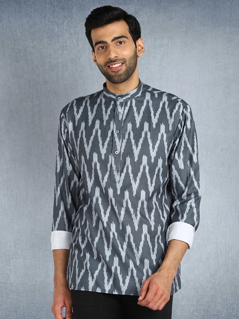 Hangup Plus Grey Regular Fit Printed Short Kurta