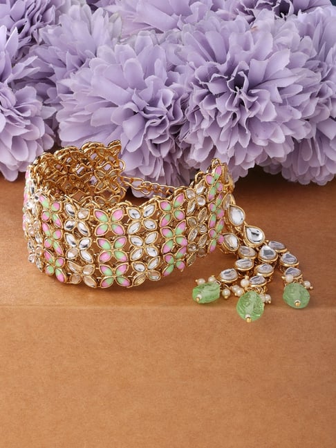 Buy Zaveri Pearls Pink & Green Stones Studded Bracelet-ZPFK13796
