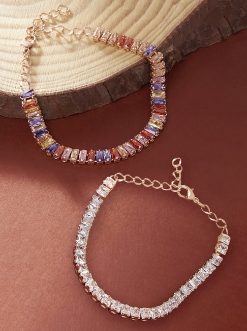 Zaveri Pearls Set of 2 Multicolor Cubic Zirconia Contemporary Tennis Bracelets-ZPFK13368-picture-31