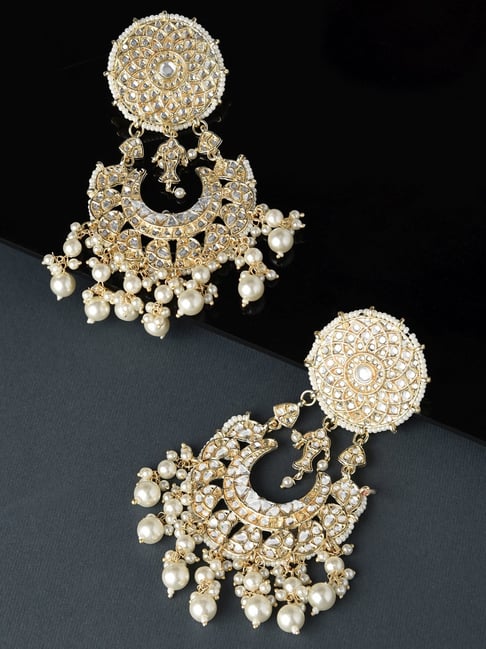 Zaveri Pearls Gold Tone Ethnic Kundan & Pearls Embellished Dangler Earrings-ZPFK11541-picture-11