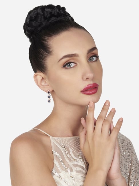 Zaveri Pearls Blue Dazzling Cubic Zirconia Contemporary Brass Tear Drop Earrings-ZPFK16136-picture-40