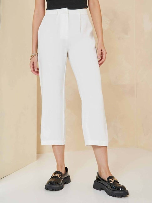 Buy Styli Styli White High Rise Cropped Pants at Redfynd