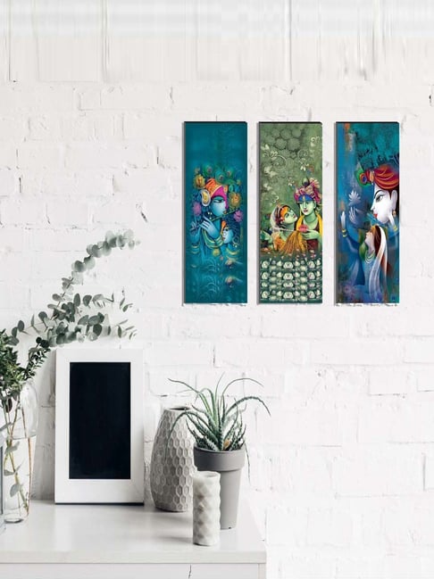 eCraftIndia 6MM MDF Set of 3 Radha Krishna Satin Matt Texture UV Art Painting-picture-10