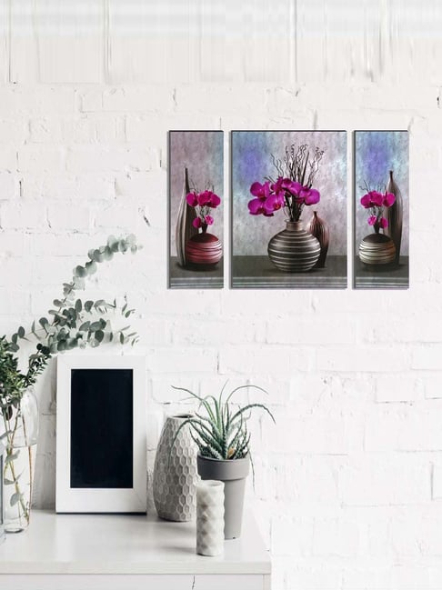 eCraftIndia 6MM MDF Set of 3 Botanical Floral Satin Matt Texture UV Art Painting-picture-36