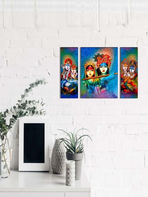 eCraftIndia 6MM MDF Set of 3 Radha Krishna Satin Matt Texture UV Art Painting-picture-38