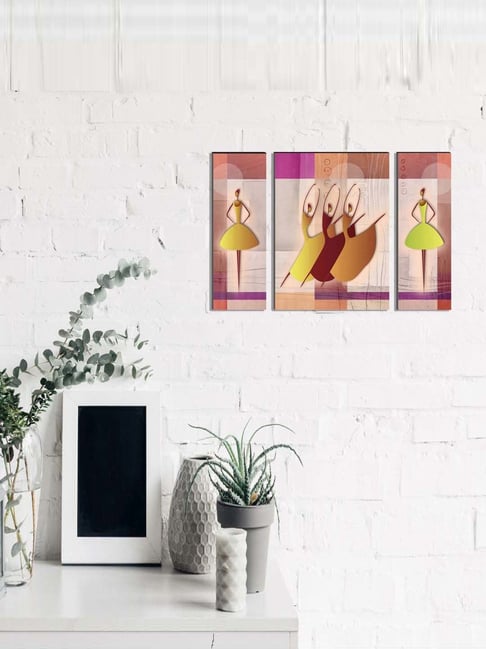 eCraftIndia 6MM MDF Set of 3 Dancing Tribal Women Satin Matt Texture UV Art Painting-picture-21