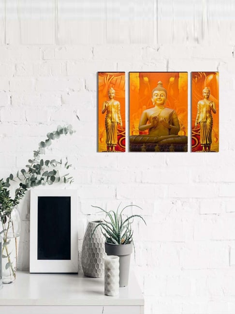 eCraftIndia 6MM MDF Set of 3 Lord Buddha Satin Matt Texture UV Art Painting-picture-22