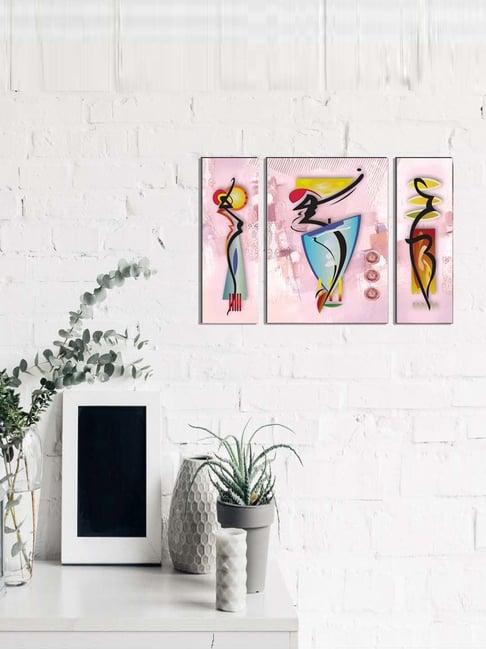 eCraftIndia 6MM MDF Set of 3 Dancing Tribal Women Satin Matt Texture UV Art Painting-picture-23