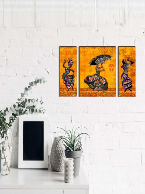 eCraftIndia 6MM MDF Set of 3 Dancing Tribal Women Satin Matt Texture UV Art Painting-picture-27