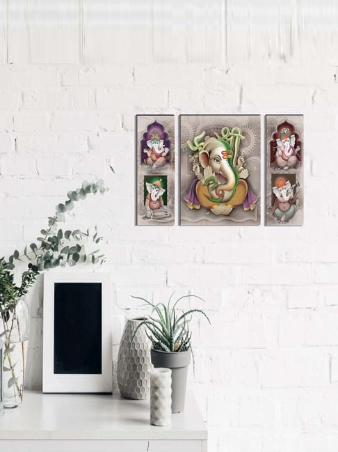 eCraftIndia 6MM MDF Set of 3 Lord Ganesha Satin Matt Texture UV Art Painting-picture-25