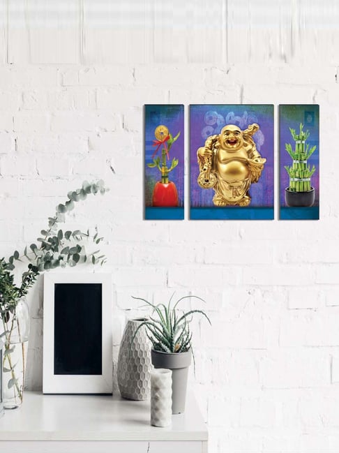 eCraftIndia 6MM MDF Set of 3 Feng Shui Laughing Buddha Satin Matt Texture UV Art Painting-picture-29