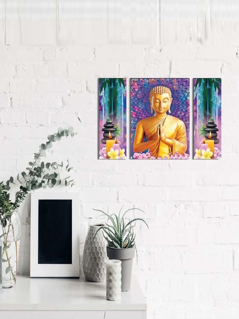 eCraftIndia 6MM MDF Set of 3 Lord Buddha Satin Matt Texture UV Art Painting-picture-13