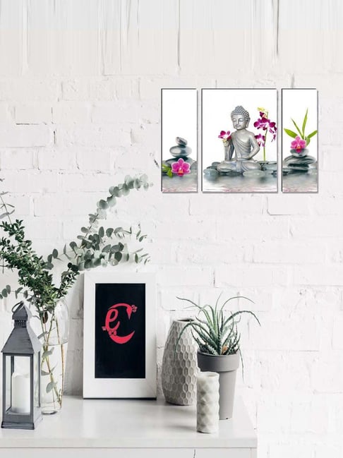 eCraftIndia 6MM MDF Set of 3 Lord Buddha Satin Matt Texture UV Art Painting-picture-16