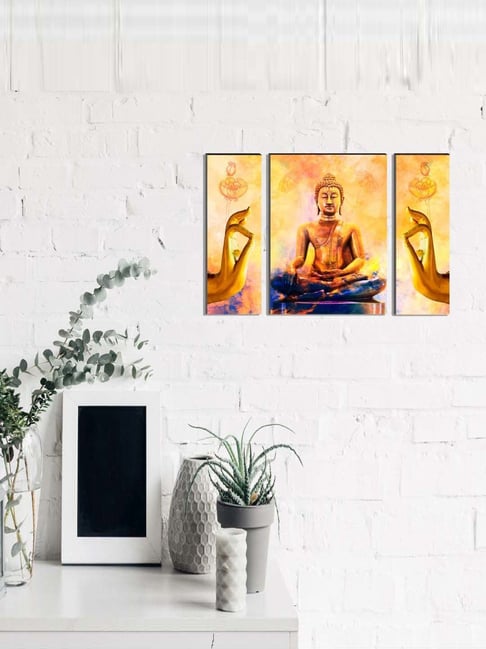 eCraftIndia 6MM MDF Set of 3 Lord Buddha Satin Matt Texture UV Art Painting-picture-14