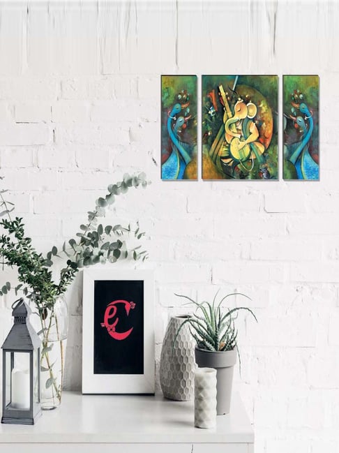 eCraftIndia 6MM MDF Set of 3 Musician Lord Ganesha Satin Matt Texture UV Art Painting-picture-17