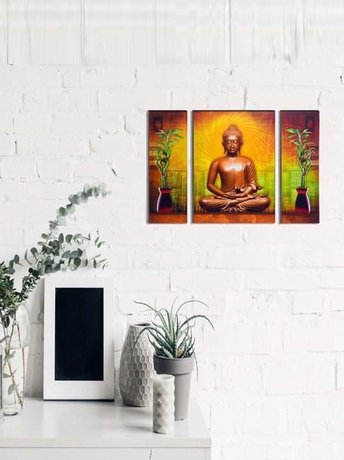 eCraftIndia 6MM MDF Set of 3 Lord Buddha Satin Matt Texture UV Art Painting-picture-18