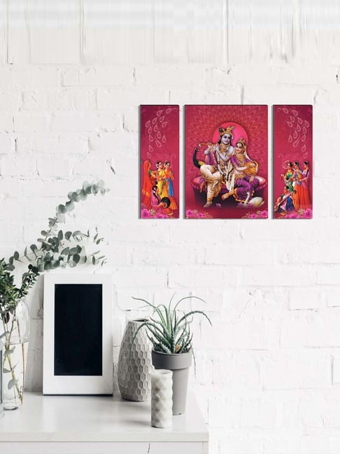 eCraftIndia 6MM MDF Set of 3 Radha Krishna Satin Matt Texture UV Art Painting-picture-15