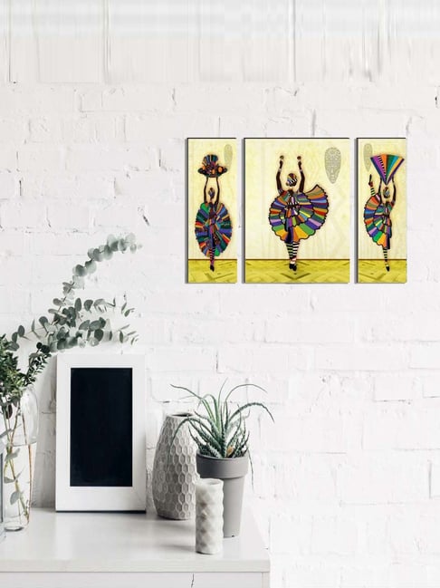 eCraftIndia 6MM MDF Set of 3 Dancing Tribal Women Satin Matt Texture UV Art Painting-picture-19