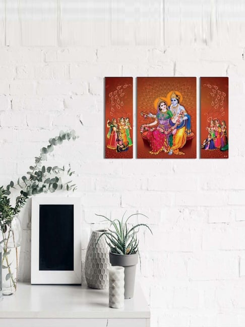 eCraftIndia 6MM MDF Set of 3 Radha Krishna Satin Matt Texture UV Art Painting-picture-12