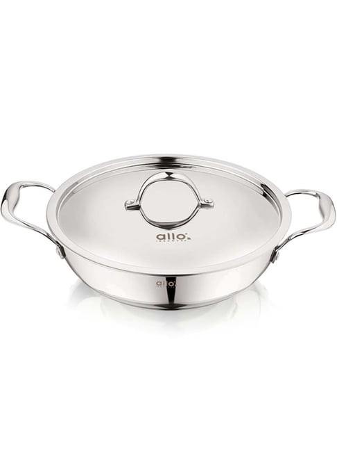 ALLO Silver Stainless Steel 18 cm Induction Friendly Triply Kadhai (1.2 L)