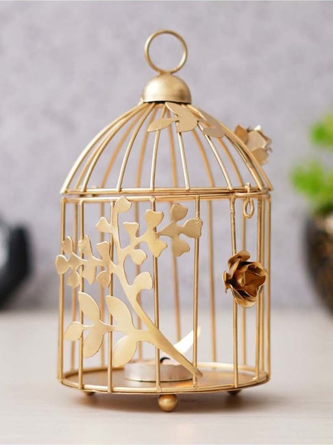 eCraftIndia Gold Metal Bird Cage Designer Hanging Tea Light Candle Holder-picture-18