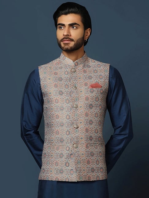 Buy KISAH Men's Nehru Jacket, Cream Silk Blend, Embellished Regular Fit  Mandarin Collar Sleeveless (M) at Amazon.in