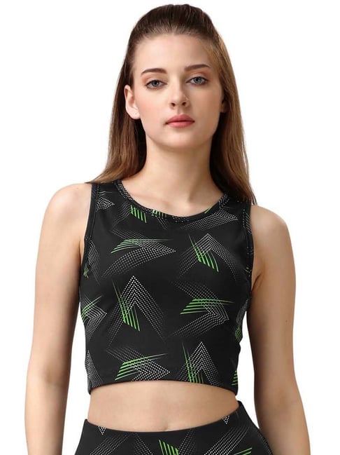 Soie Black Printed Sports Crop Top