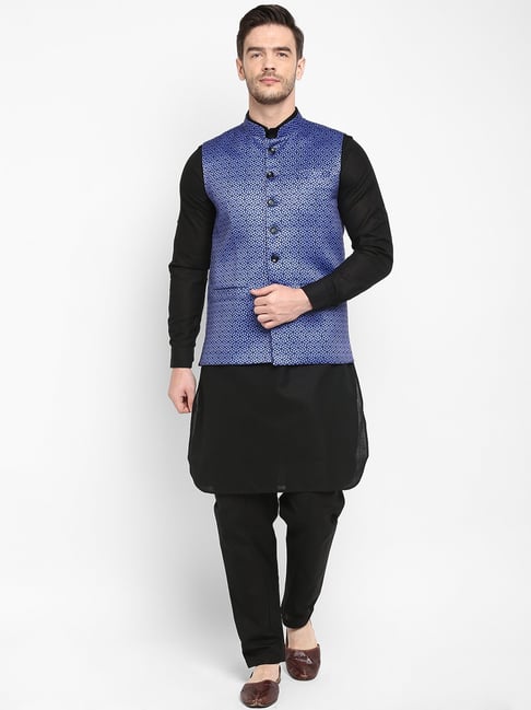 Buy Pret A Porter Black colored Designer Pathani Suit With Classic Check  Nehru Jacket. at Amazon.in