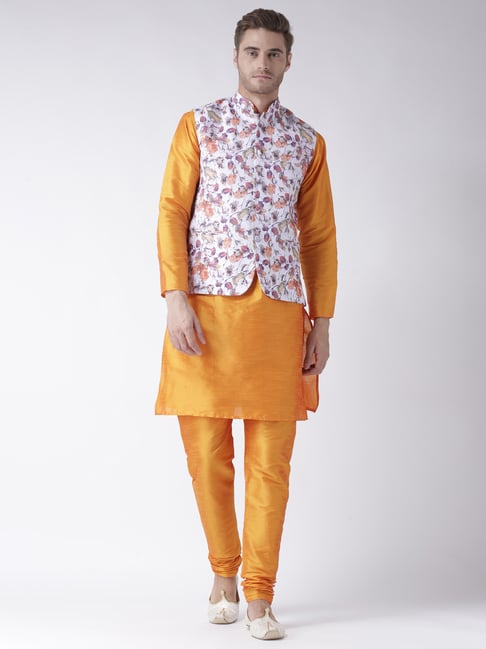 Buy Yellow Dola Silk Printed Nehru Jacket With Kurta For Men by Dev R Nil  Online at Aza Fashions.