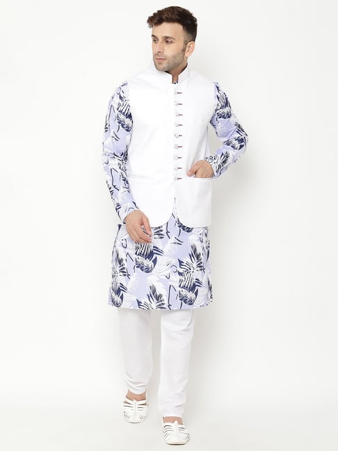 Navy Blue Banarasi Silk Jacket with Kurta And Pajama for men online India  SizeKurta 40 Color Navy