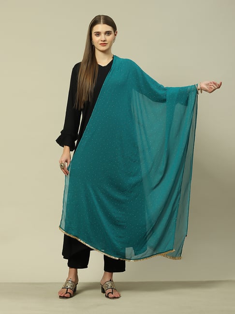 Rangriti Teal Printed Dupatta