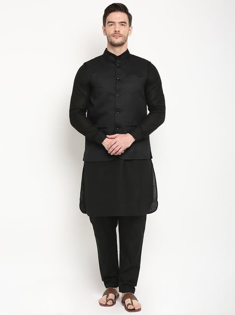 Black Art Silk Readymade Kurta Pajama With Jacket 202440