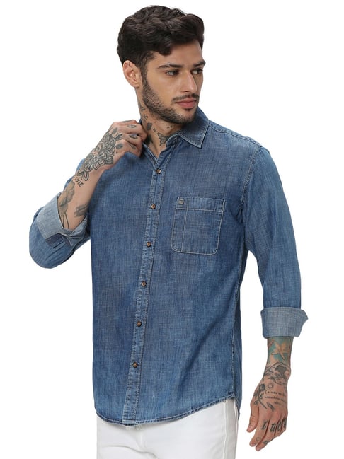 Sleeve Mens Denim Denim Stylish Solid Comfortable Shirts Mufti