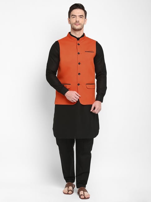 Buy Black Art Silk Festival Wear Mirror Work Modi Jacket Kurta Pajama  Online From Wholesale Salwar.