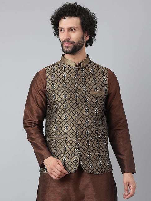 Buy HANGUP Menswear Grey Printed Nehru Jacket online
