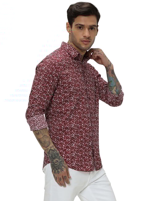 Floral Shirt Mufti Maroon Shirt Buy Mufti Men Purple Printed Slim